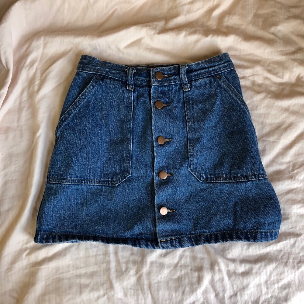 jean skirt button up vintage skirt with pockets